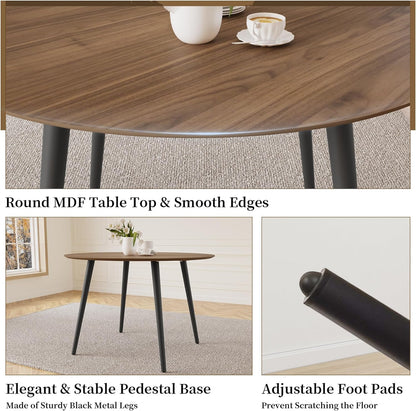 43.3 Inch round Dining Table Set for 4, Modern Small Kitchen Coffee Set for Dining Room Kitchen Apartment (Walnut Table + 4 White Shell Chairs)