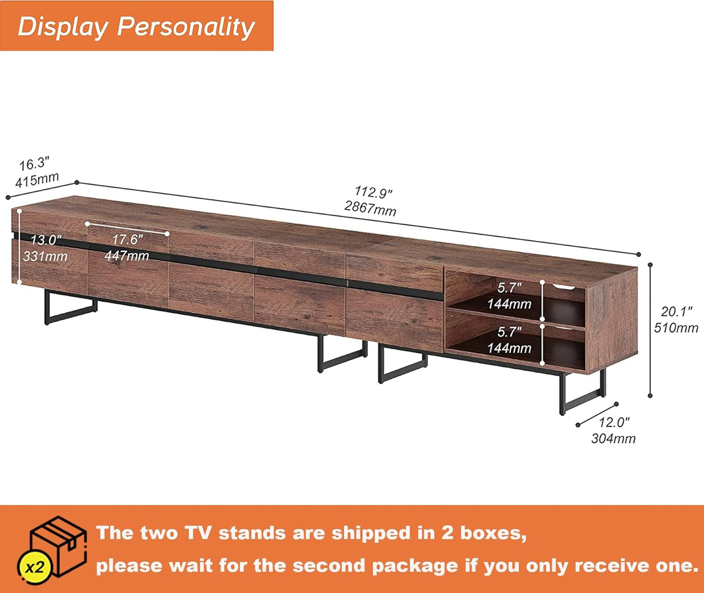 Modern TV Console for Living Room, 2 in 1 Wooden TV Stand with Storage for 100 Inch TV, TV Entertainment Center with Adjustable Cabinet Doors for Bedroom,Game Room,Brown