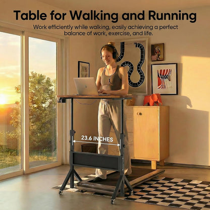 Rolling Standing Desk with Storage Bag,Adjustable Height Mobile Standing Desk for Walking Pad & Home Office,Portable Laptop Desk with Wheels 2'',31.5"X16",Height:28.35–46.46''Walnut