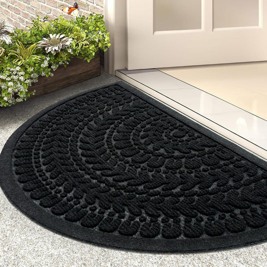 Half Circle Door Mat Front Door Mat outside Entrance Black Welcome Mats Indoor Outdoor Semicircular Doormat for Outdoor Half round Door Mats for Garage Muddy Paws 17”X30”