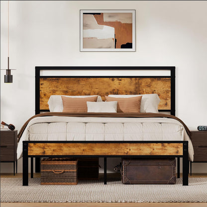 Easy Assembly Sturdy Metal Platform Bed, Queen Size Bed Frame with Headboard & Footboard, Anti-Slip & Silent Support, No Box Spring Needed with Underbed Storage, Modern Bedroom Furniture