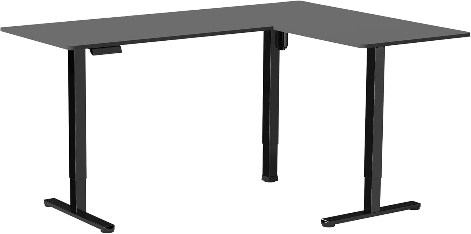 Corner Standing Desk, 63 X 55 Inch Reversible L-Shaped Workstation, Electric Height Adjustment, Home, Office, and Reception Rooms, Black Table Top Black Frame, DESK-E3CTB