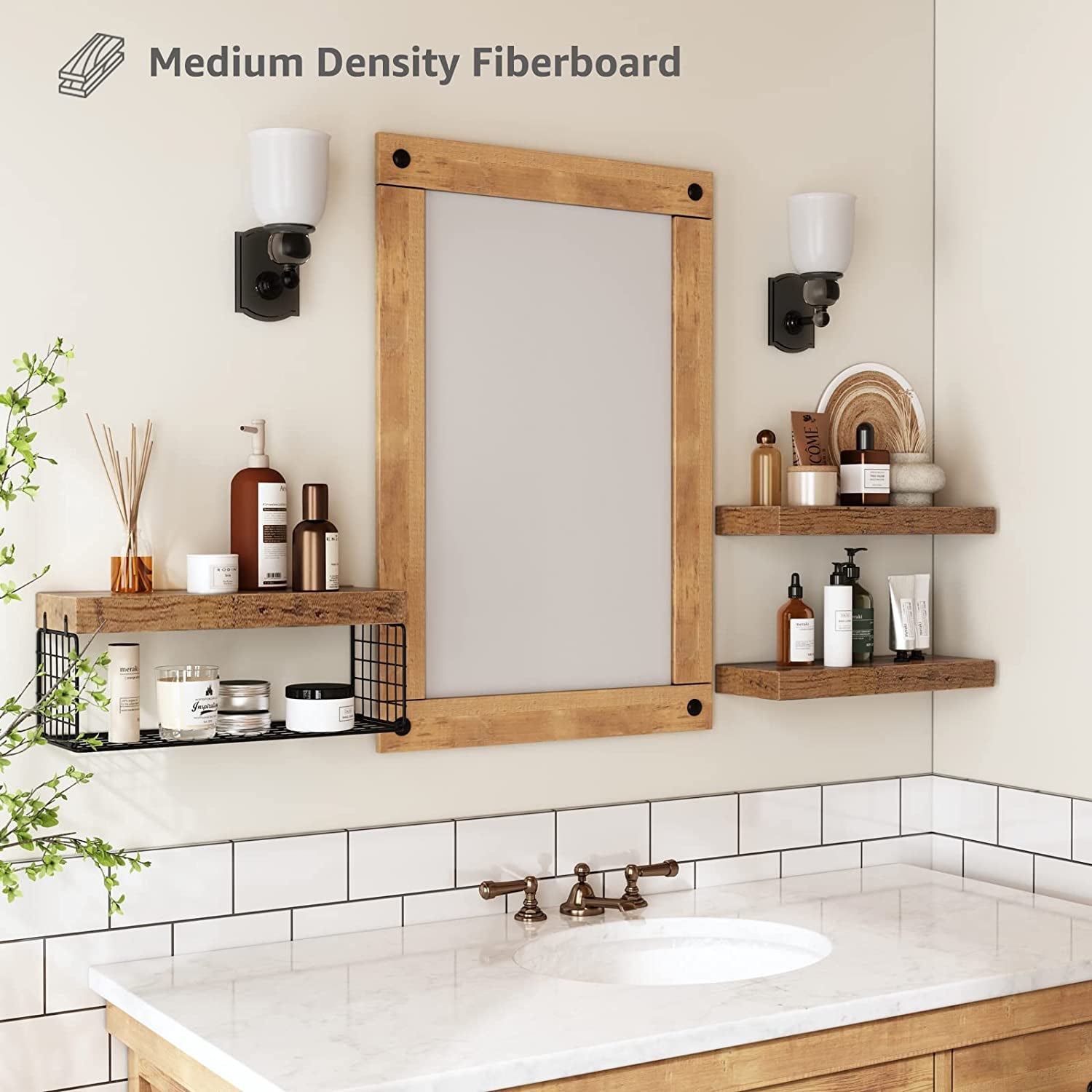Bathroom Shelves over Toilet - Wall Mounted Floating Shelves Toilet Paper Storage Small Farmhouse Decor Shelf 16 Inch Set of 3, Rustic Brown (019-BN3)