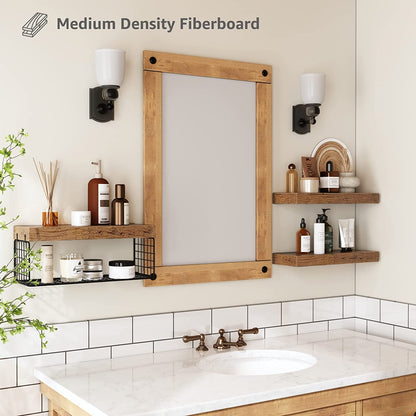 Bathroom Shelves over Toilet - Wall Mounted Floating Shelves Toilet Paper Storage Small Farmhouse Decor Shelf 16 Inch Set of 3, Rustic Brown (019-BN3)