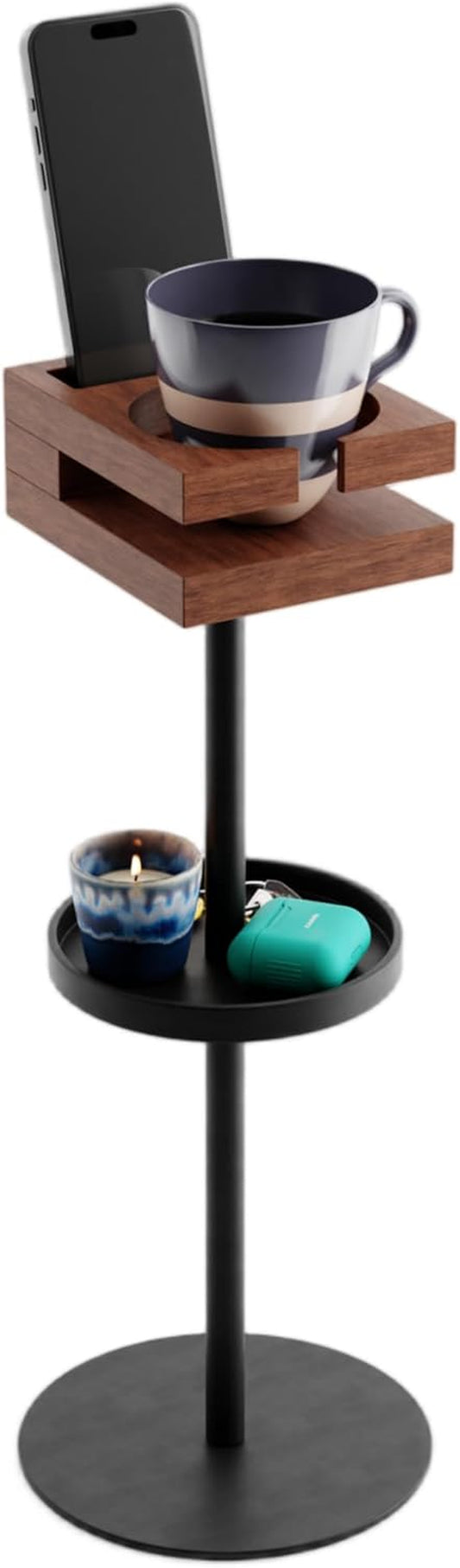 Drink Table for Small Spaces - Slim Pedestal Side Table with Real Wood Top & Stable Base for Coffee & Cocktails - Ideal for Tight Living Room & Bedroom Spaces (Sapele)