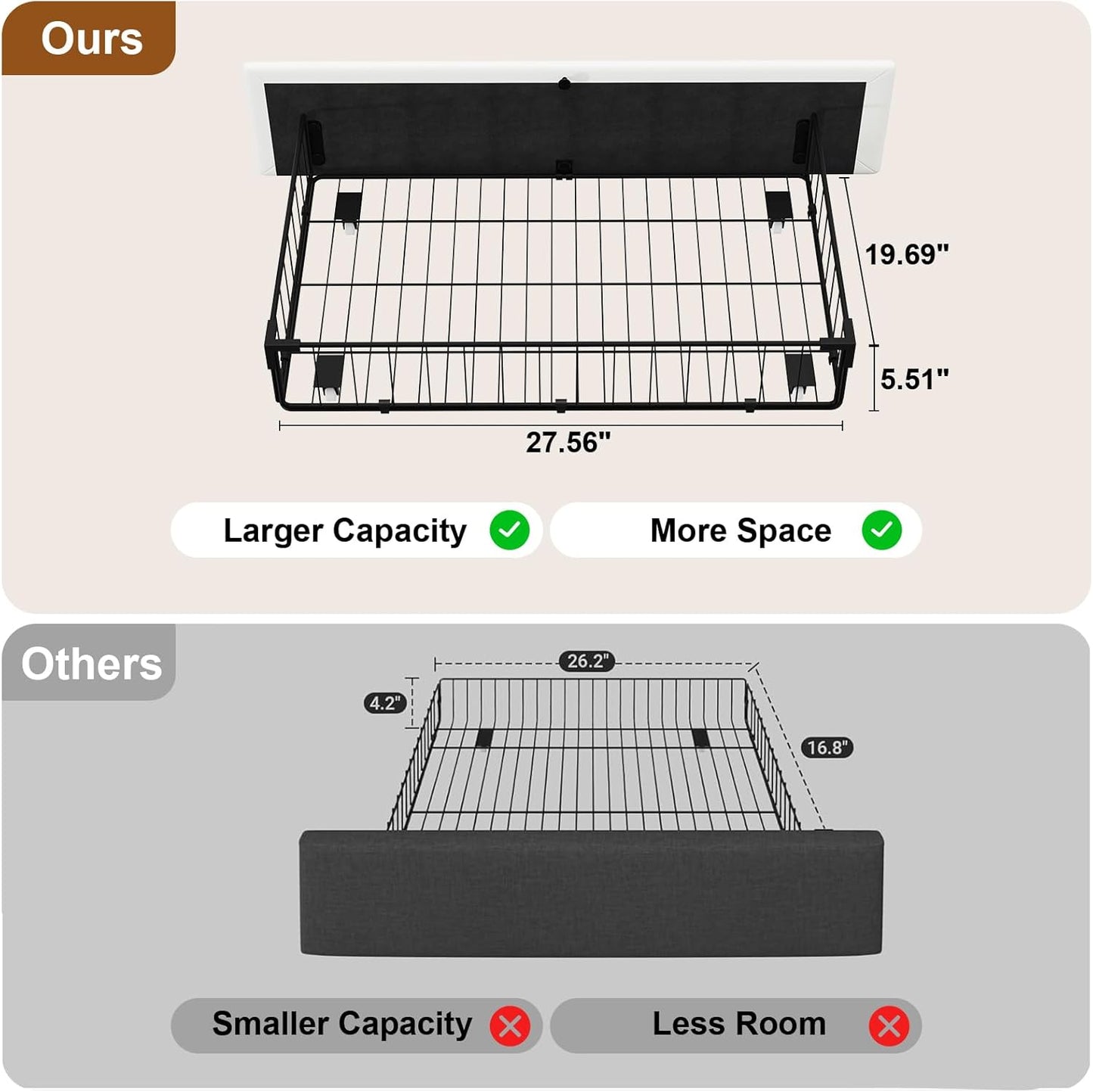 Queen Size Bed Frame with 4 Storage Drawers, Charging Station and LED Light, Adjustable Upholstered Headboard, Noise-Free, No Box Spring Needed, Easy Assembly, White