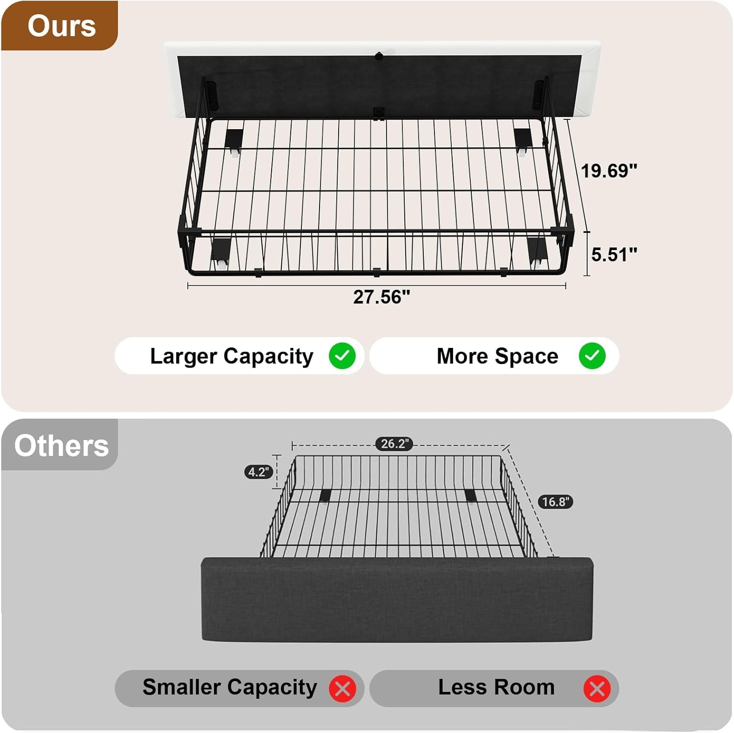 Queen Size Bed Frame with 4 Storage Drawers, Charging Station and LED Light, Adjustable Upholstered Headboard, Noise-Free, No Box Spring Needed, Easy Assembly, White