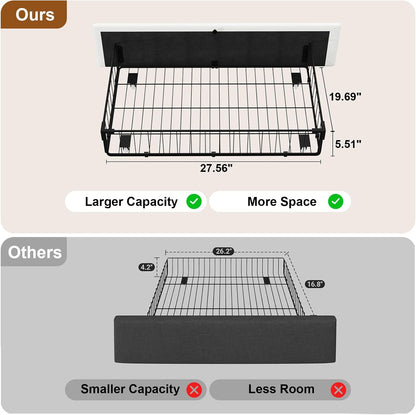 Queen Size Bed Frame with 4 Storage Drawers, Charging Station and LED Light, Adjustable Upholstered Headboard, Noise-Free, No Box Spring Needed, Easy Assembly, White