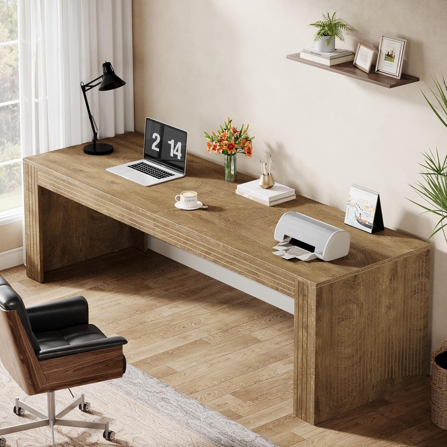 79-Inch Extra Long Desk, Two Person Double Desk for Home Office, Wooden Long Computer Desk Writing Table for Office, Natural Oak