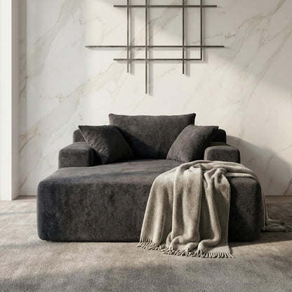 Chaise Lounge with Armrests, Oversized Sofa Bed with 3 Pillows, Cozy Boneless Couch, Sleeper Reading Chair for Living Room Bedroom, Floor Sofa Chenille, Furniture Sala, Black Onyx