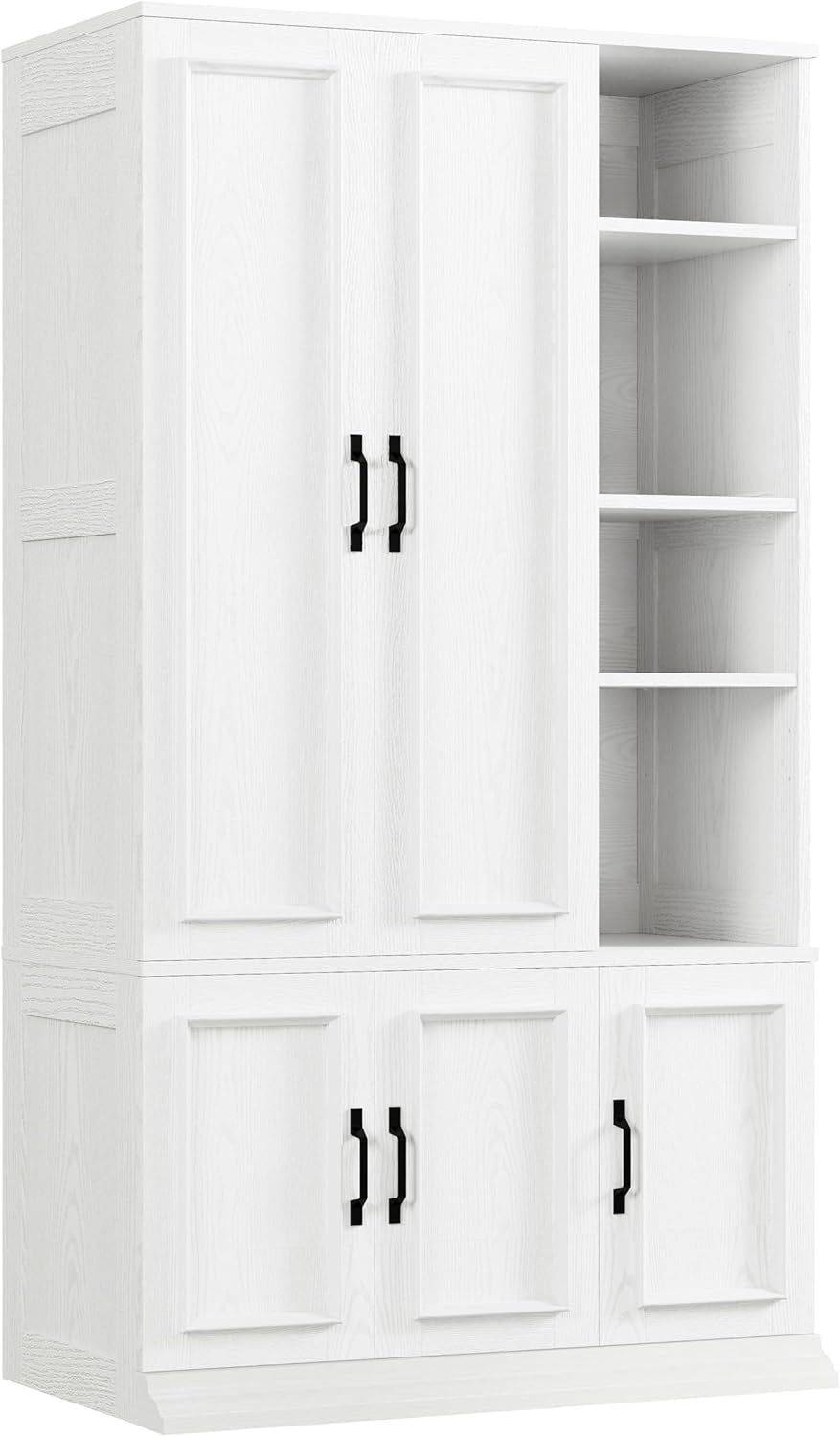 Armoire Wardrobe Closet 70" H, 5 Doors Bedroom Wooden Wardrobe with 4 Storage Shelves and Hanging Rod, Clothing Storage Cabinet Organizer Combination, White