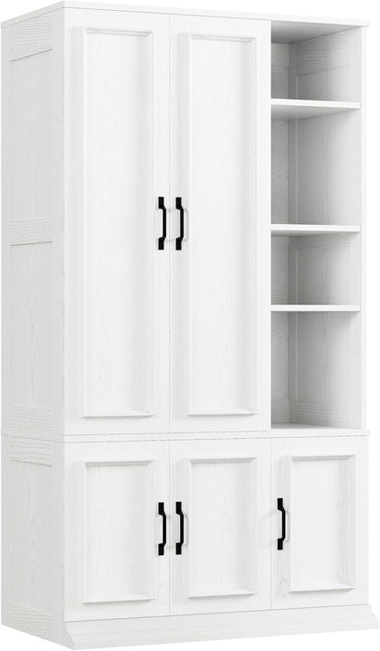 Armoire Wardrobe Closet 70" H, 5 Doors Bedroom Wooden Wardrobe with 4 Storage Shelves and Hanging Rod, Clothing Storage Cabinet Organizer Combination, White