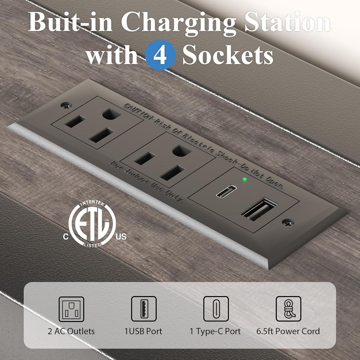 Queen Size Bed Frame with Storage Headboard and LED Lights, Industrial Platform Bed with Charging Station, Heavy Duty Metal Slats, No Box Spring Need, Noise Freee, Grey