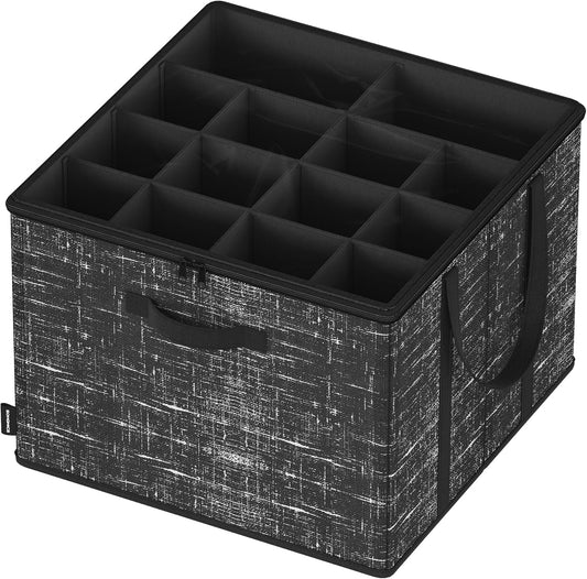 Shoe Organizer for Closet, Fits 16 Pairs, Shoe Storage Bin, Fabric Container with Handles and Clear Cover, for Bedroom, Entryway, Closet, Ink Black ULSP601B01
