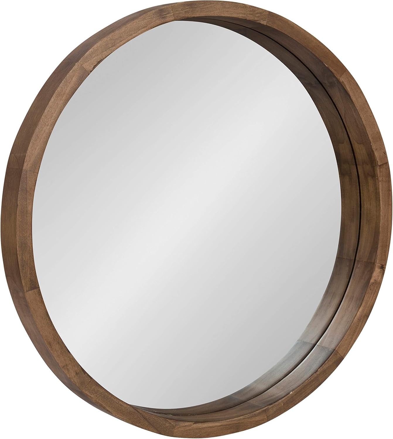 Hutton round Decorative Modern Wood Frame Wall Mirror, 22 Inch Diameter, Natural Rustic