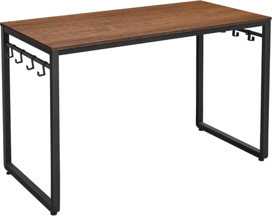 Computer Desk, Office Desk with 8 Hooks, for Study, Home Office, Easy Assembly, Industrial Design, 47.2 X 23.6 X 29.5 Inches, Walnut Brown and Black ULWD058B08