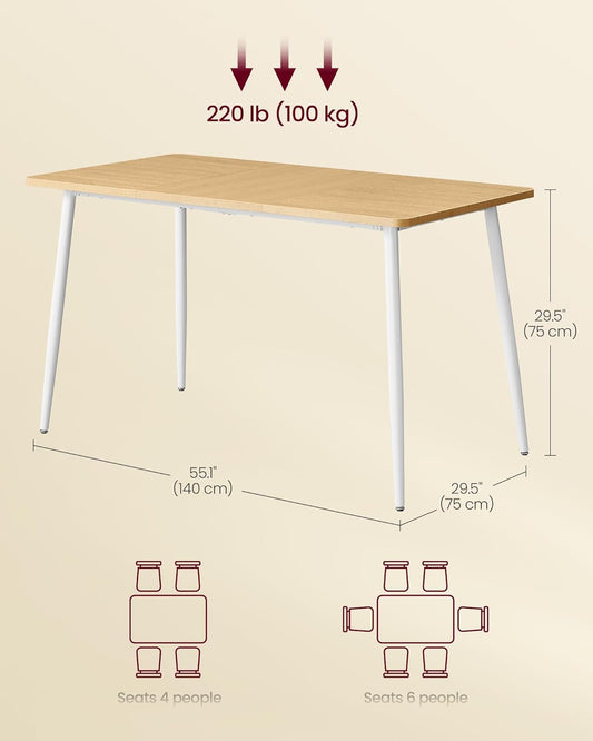 Dining Table, Dining Room Table for 4-6 People, Modern Farmhouse, for Kitchen, Quick Assembly, Heat-Resistant Surface, 29.5 X 55.1 X 29.5 Inches, Golden Oak and Cloud White UKDT100N01V2