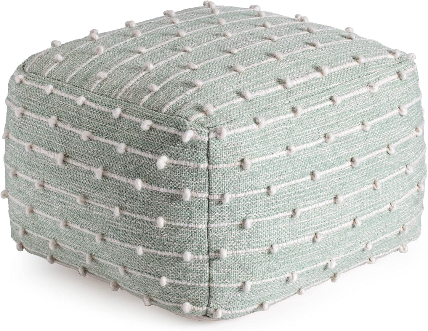 100% Handmade & Handcrafted Comfortable Home Décor Pouf Ottoman Footrest for Living Room, Bedroom, Nursery, Kidsroom, Patio Furniture - (22" X 22" X 16"- Teal,Ivory)