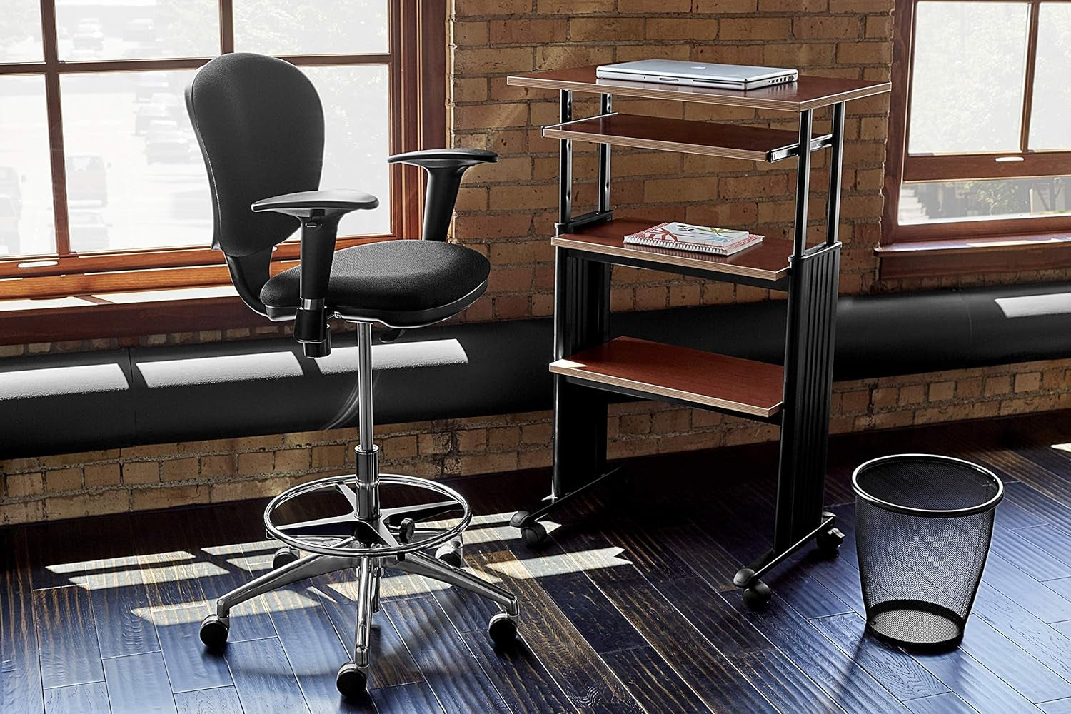 1929CY MUV Mobile Stand-Up Height-Adjustable Desk,Keyboard Storage, Steel Frame Construction, Durable Melamine Laminate Work Surface, 4 Wheels, Narrow Design