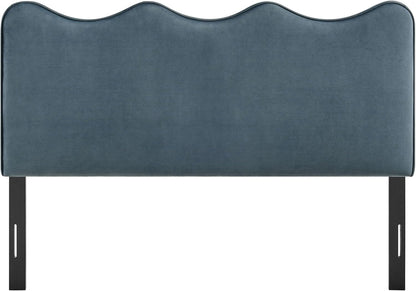 Monday Athena King Size Performance Velvet Adjustable Headboard in Cadet Blue - with Scalloped Wave Design and Stain-Resistant Velvet Upholstery