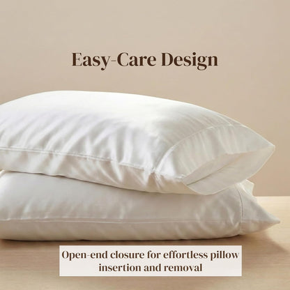 Pillowcases King Size Set of 2, Cool Touch Cotton Sateen Fabric, 500TC, Silky Smooth & Soft, Open End, White