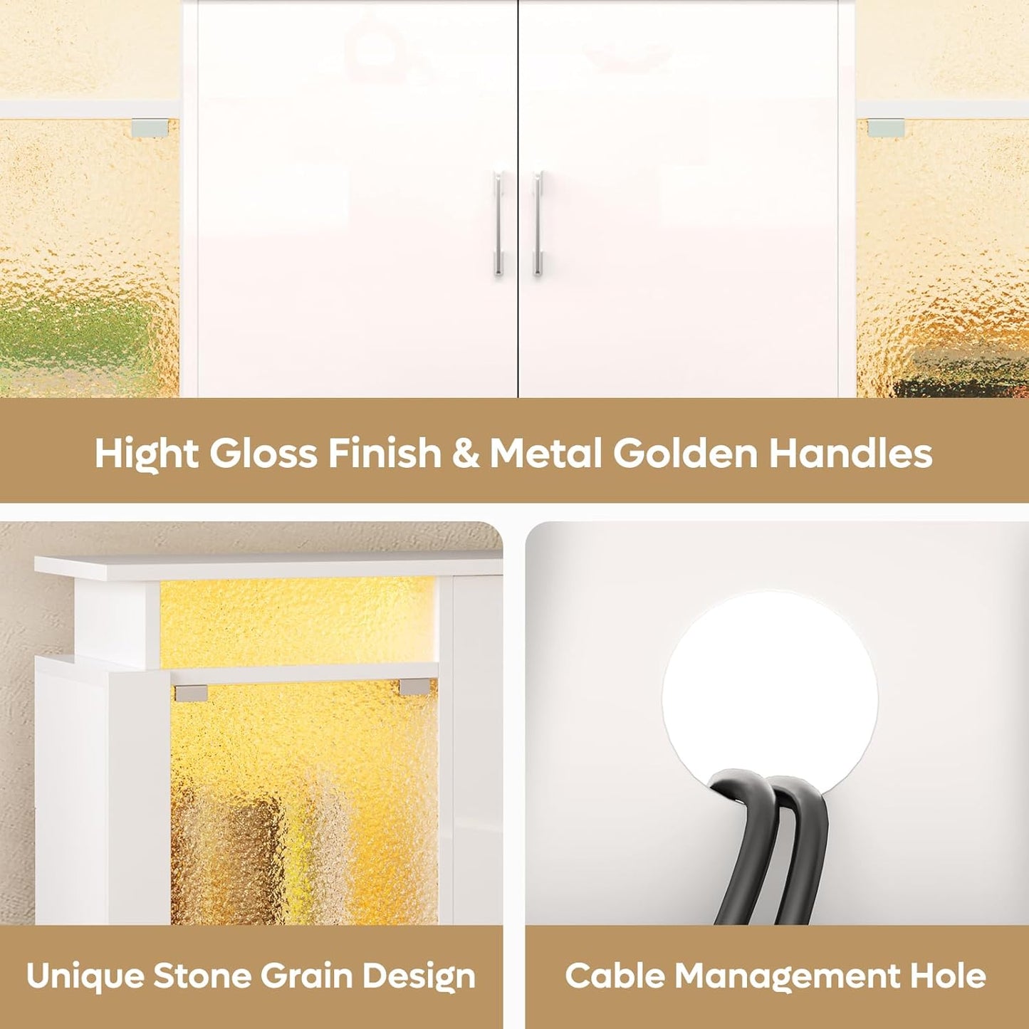 TV Stand for 65/70 Inch TV, High Gloss Entertainment Center with Storage Cabinets & Adjustable Shelves, Modern TV Console with Acrylic Door, TV Stands for Living Room Bedroom (Glossy White)