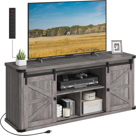 TV Stand for Tvs up to 65 Inches, Farmhouse Entertainment Center with Sliding Barn Doors, TV Console Table for Living Room, Misty Gray ULTV324G68