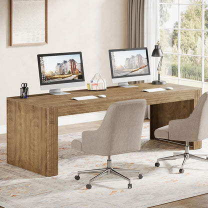 79-Inch Extra Long Desk, Two Person Double Desk for Home Office, Wooden Long Computer Desk Writing Table for Office, Natural Oak