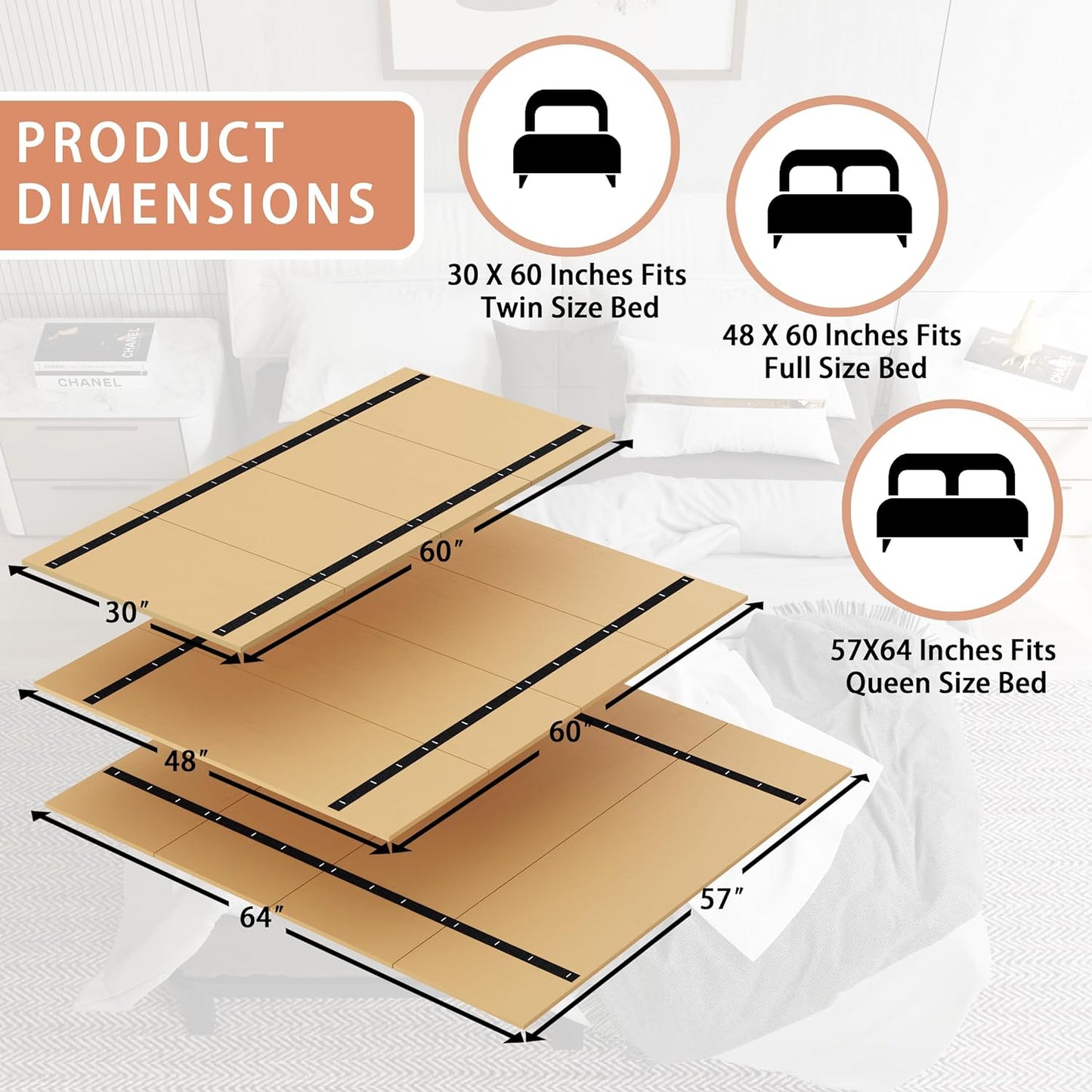 Foldable Box Spring, Bunkie Board, Bed Support Slats, Bed Boards for Under, Twin (60X30)