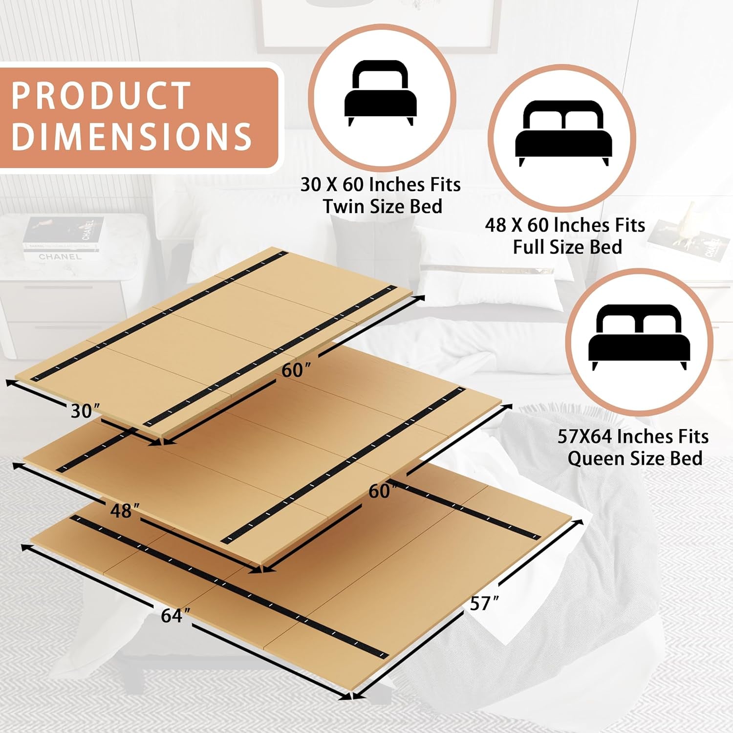 Foldable Box Spring, Bunkie Board, Bed Support Slats, Bed Boards for Under, Twin (60X30)