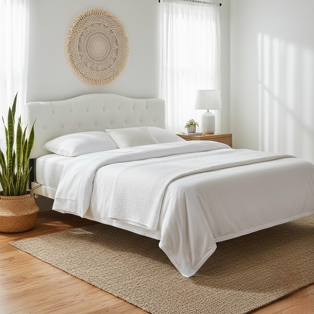 Cassandra Button Tufted Upholstered Headboard for Full & Queen – Linen Padded Panel, 12 Adjustable Height Settings, Wall or Bed Frame Mount