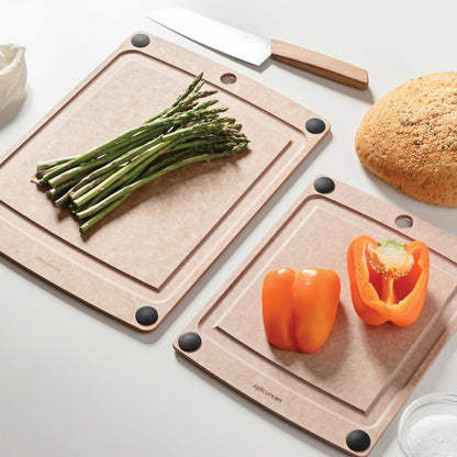 All-In-One Cutting Board with Non-Slip Feet and Juice Groove, 14.5" × 11.25", Natural/Black