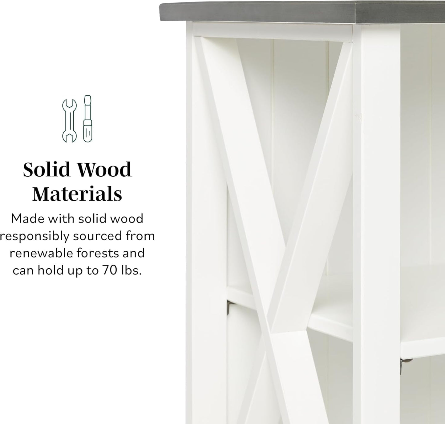 2 Tier Modern Farmhouse Wood Bookcase Bookshelf Storage Home Office Storage Cabinet, 52 Inch, White
