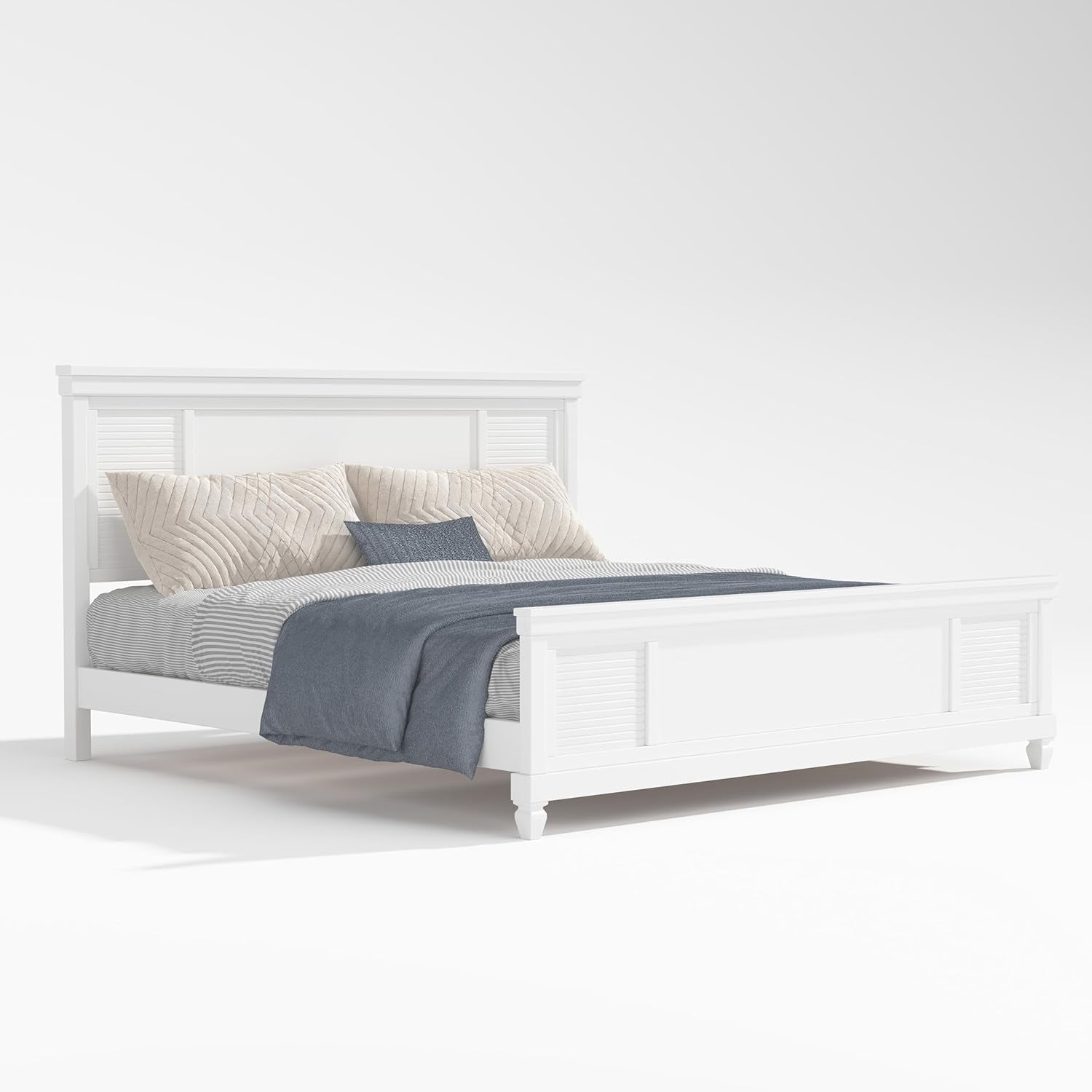 King Size Bed Frame and Wood Headboard, Farmhouse White Platform Bed Frame with Sturdy Wooden Support Slats, No Box Spring Needed, Holds up to 800 Pounds, Noise-Free, Easy Assembly