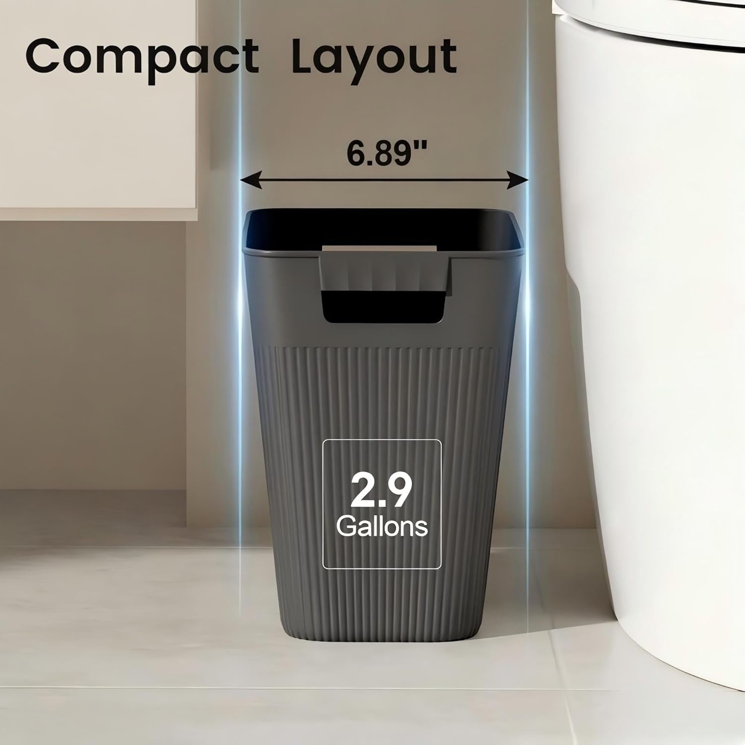 Slim Trash Can 3-Pack, 2.9 Gallon Plastic Wastebasket for Bathroom, Bedroom, Office, Kitchen with 4 Rolls Bags, White