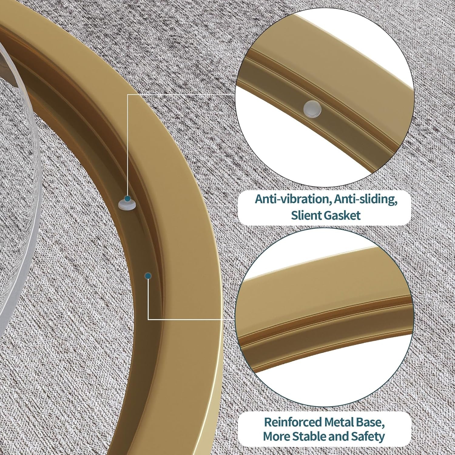 Small Glass Coffee Table round Gold Coffee Table for Small Space Modern Simple Center Table with Gold Frame for Living Room Home Office, Easy Assembly