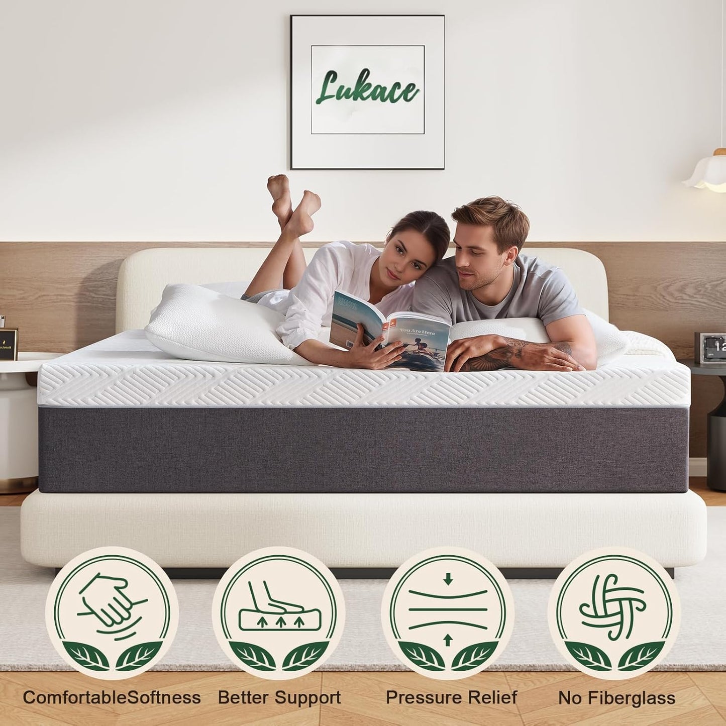 10 Inch Queen Mattress No Fiberglass Gel Memory Foam Mattress for Back Pain, Relieve Pressure with Medium Firm Support & Motion Isolation, Certified Safe Materials, 80" L X 60" W