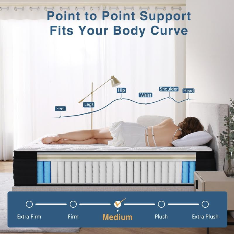 Twin Size Mattress, 10 Inches Hybrid Memory Foam Twin Mattress in a Box, Pressure Relief, Medium Firm, Certipur-Us