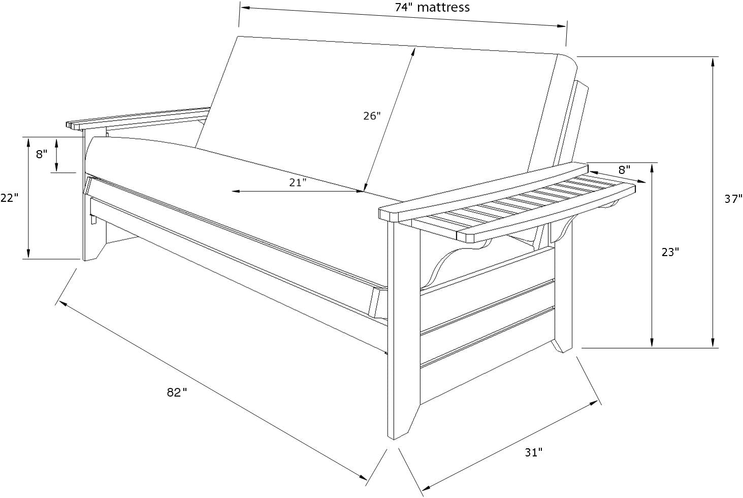 Phoenix Full Size Futon in Espresso Finish with Storage Drawers, Oregon Trail Java