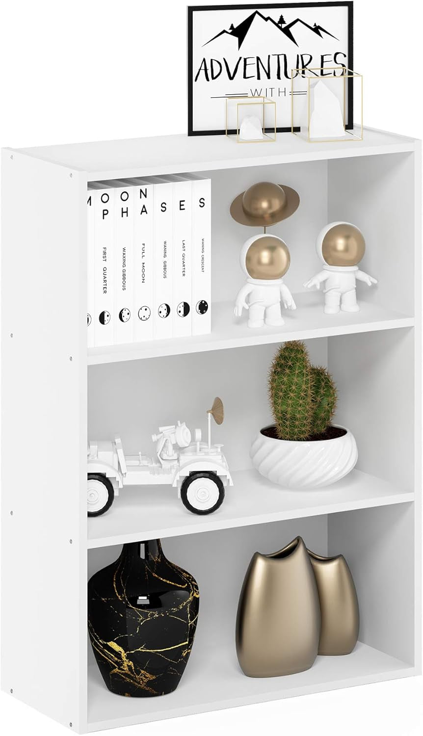 PASIR Book Shelf, 3-Tier Bookshelf, Storage Shelves Bookcase, 9.7 X 23.7 X 31.5, for Living Room, Bedroom, Home Office, Plain White