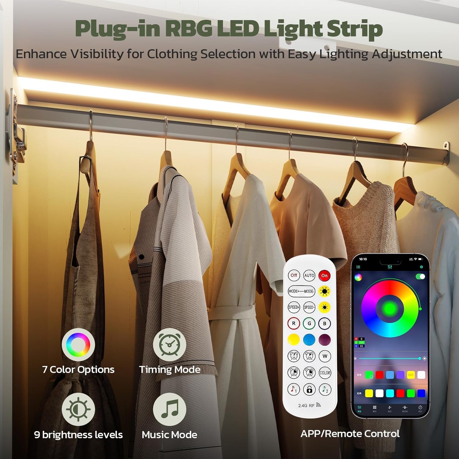 73'' Tall Farmhouse Armoire Wardrobe Closet with LED Light, Wood Wardrobe Closet with 2 Doors 3 Drawers, Freestanding Bedroom Armoire Clothing Storage Cabinet, Antique White