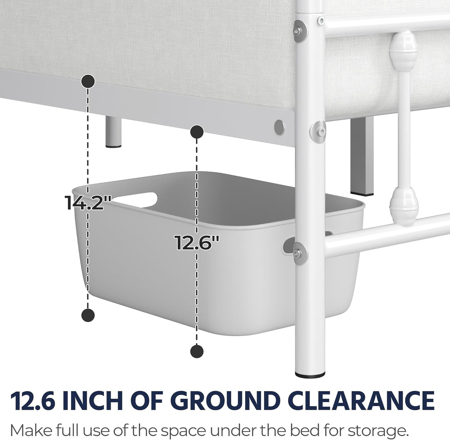 Classic Metal Platform Bed Frame Mattress Foundation with Victorian Style Iron-Art Headboard/Footboard/Under Bed Storage/No Box Spring Needed/Twin Size White