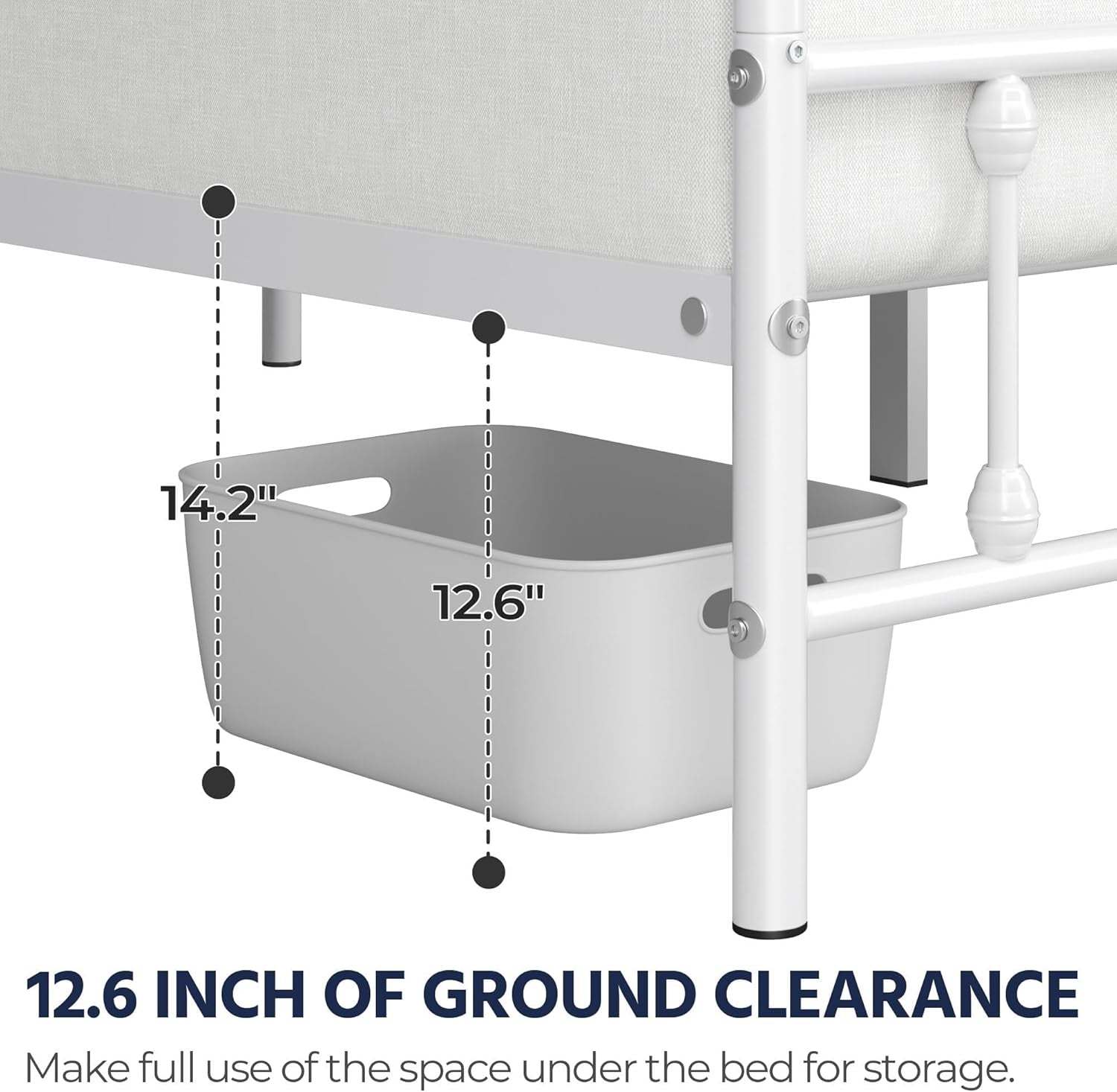 Classic Metal Platform Bed Frame Mattress Foundation with Victorian Style Iron-Art Headboard/Footboard/Under Bed Storage/No Box Spring Needed/Twin Size White