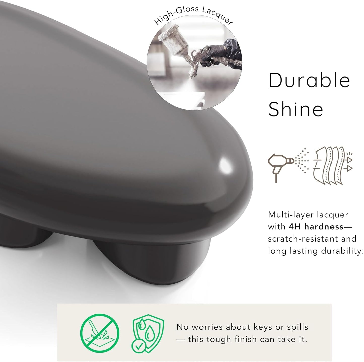 Kavren Modern 37-Inch Oval Glossy Low Profile Coffee Table, Stone Shape Living Room Furniture for Small Space, Ivory