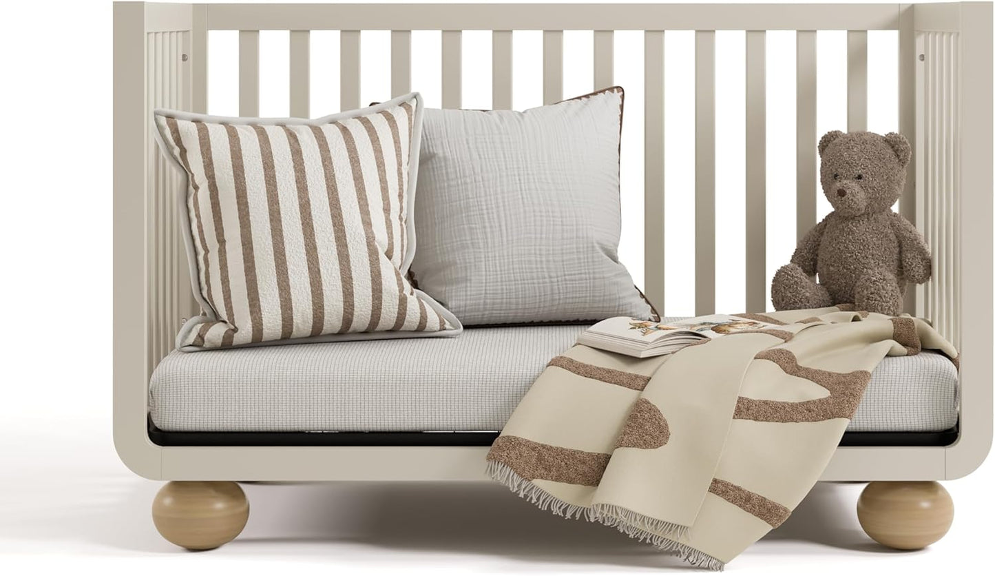 Amalfi Convertible Crib with Toddler Guardrail (Frosted Oat & Driftwood) – GREENGUARD Gold Certified, Toddler Bed Conversion Kit Included, Fits Standard Crib Mattress, Converts to Full Bed