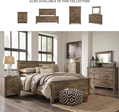 Signature Design by Ashley Trinell Rustic 2 Drawer Nightstand with USB Charging Stations, 29.65" Tall, Warm Brown