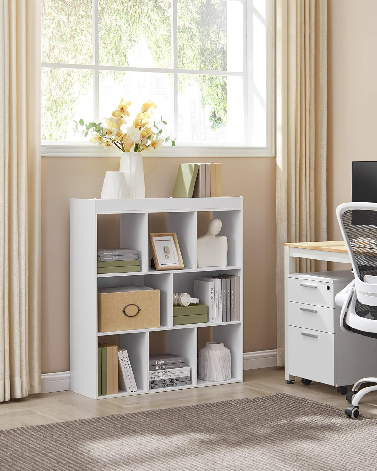Bookcase, Bookshelf, Freestanding Storage Unit, 8 Open Compartments, Used Horizontally, Vertically, Upside Down, 11 X 35.4 X 39.4 Inches, for Living Room, Study, Office, White ULBC55WT