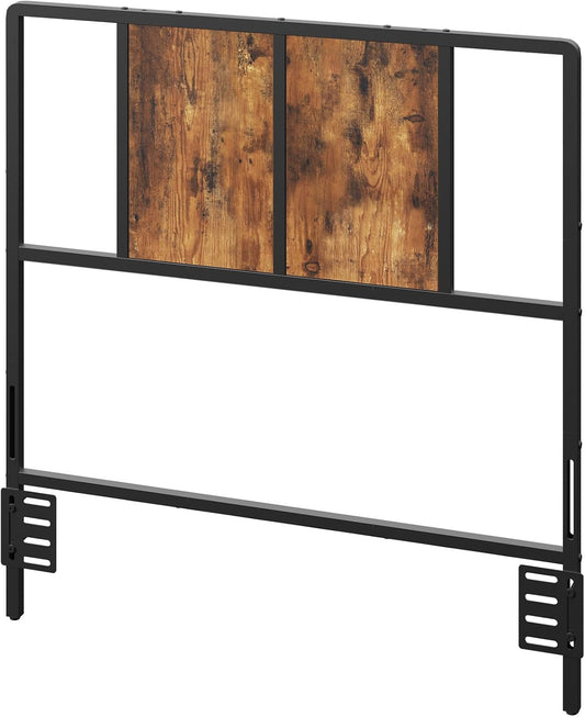 Twin Size Headboard Only, Metal Headboard with Adapters, Minimalist Industrial Style for Twin Size Beds, Rustic Brown and Black