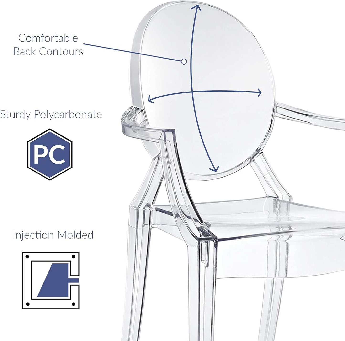 Casper Modern Acrylic Stacking Kitchen and Dining Room Arm Chair in Clear - Fully Assembled