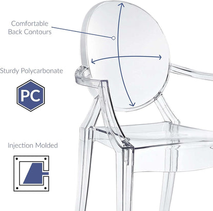 Casper Modern Acrylic Stacking Kitchen and Dining Room Arm Chair in Clear - Fully Assembled